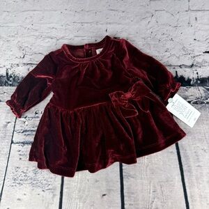 Carter's Velvet Burgundy Red Newborn NB Baby Girl Dress with Bow Accent